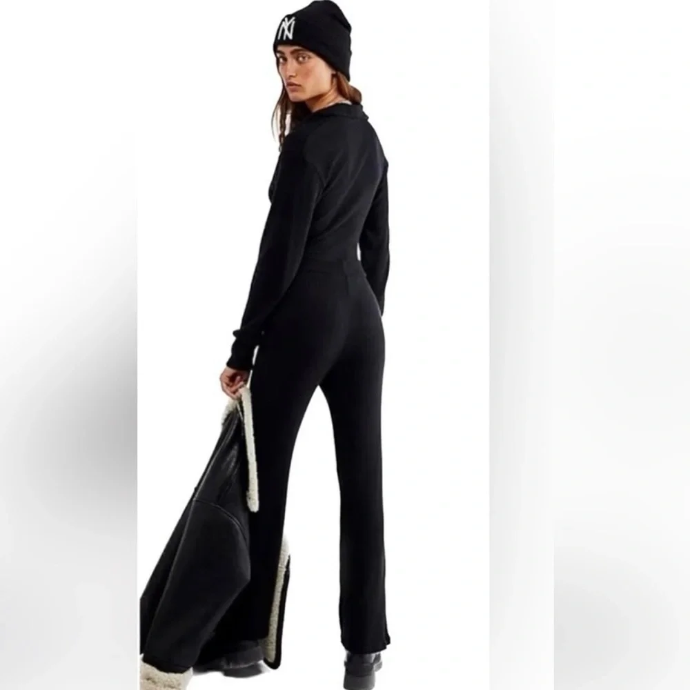 Free People LNA Emily Ribbed Jumpsuit Size Small Black